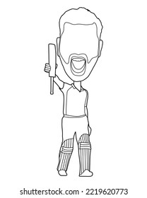 Cricketer Line art, illustration, vector, art, painting, cartoon. Batsman celebration moment.