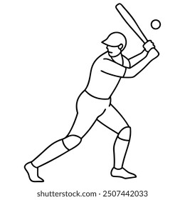 Cricketer Performance Vector Art Silhouette Line Drawing.