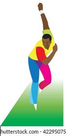 cricketer performs shooting the ball during the match