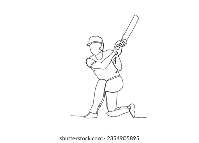 Un jugador de cricket se prepara para golpear la pelota. Dibujo de una línea de cricket