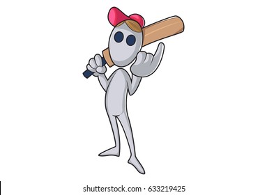 Cricketer standing with the bat placed on the shoulder. Vector Illustration. Isolated on white background.