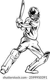Cricketer standing ready to hit the ball. Hand drawn vector illustration cricket player. 