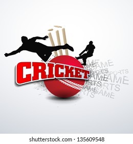 Cricketers in playing action on cricket ball with text Cricket..