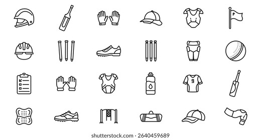 cricket-kit outline or line icon design bundle.