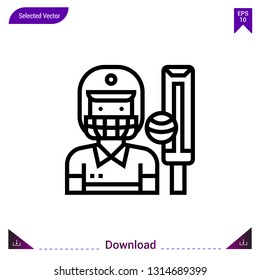 cricket-player vector icon. Best modern, simple, isolated,sport-avatar, flat icon for website design or mobile applications, UI / UX design vector format