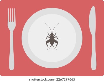 Crickets on a plate, knife and fork and napkin