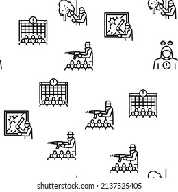 Crime Bandit Illegal Actions Vector Seamless Pattern Thin Line Illustration