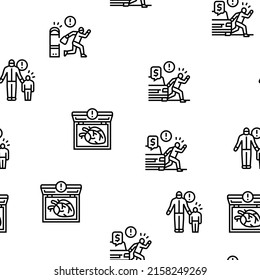 Crime Bandit Illegal Actions Vector Seamless Pattern Thin Line Illustration