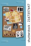 Crime board on blue wall in police department