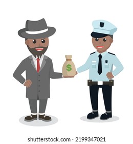 Crime Boss African Bribe Police With Money Design Character On White Background