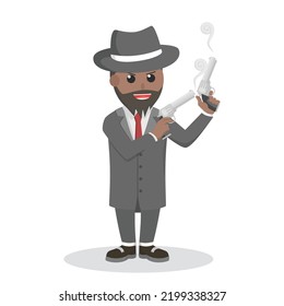 Crime Boss African Holding Dual Gun Design Character On White Background