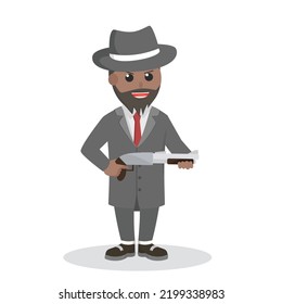 Crime Boss African Holding A Shotgun Design Character On White Background