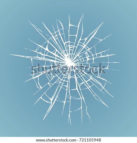 Crime busted circle break blue crystal pane isolated on white backdrop. Freehand outline ink hand drawn picture sketchy in art doodle retro graphic style pen on paper. Closeup view with space for text