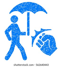 Crime Coverage grainy textured icon for overlay watermark stamps. Flat symbol with unclean texture. Dotted vector blue ink rubber seal stamp with grunge design on a white background.