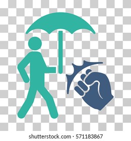 Crime Coverage icon. Vector illustration style is flat iconic bicolor symbol, cobalt and cyan colors, transparent background. Designed for web and software interfaces.