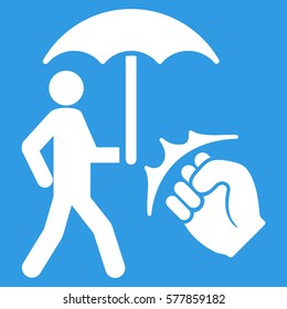 Crime Coverage vector icon. Flat white symbol. Pictogram is isolated on a blue background. Designed for web and software interfaces.