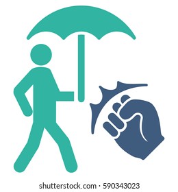 Crime Coverage vector icon. Flat bicolor cobalt and cyan symbol. Pictogram is isolated on a white background. Designed for web and software interfaces.