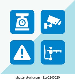 crime icon. 4 crime set with scale, warning, gun and cctv vector icons for web and mobile app