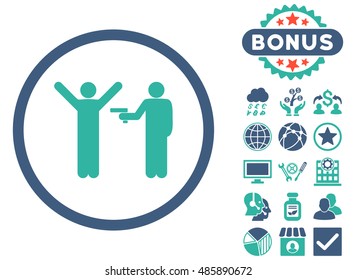 Crime icon with bonus elements. Vector illustration style is flat iconic bicolor symbols, cobalt and cyan colors, white background.