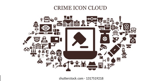 crime icon set. 93 filled crime icons.  Simple modern icons about  - Auction, Scale, Guillotine, Bulletproof vest, Spy, Bulletproof, Hacker, Detective, Handcuffs, Whistle, Sheriff