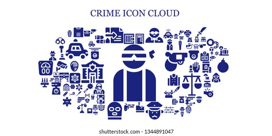 crime icon set. 93 filled crime icons.  Simple modern icons about  - Hacker, Jail, Scale, Death penalty, Bodyguard, Phishing, Policeman, Gun, Balaclava, Weapon, Spy, Cctv 