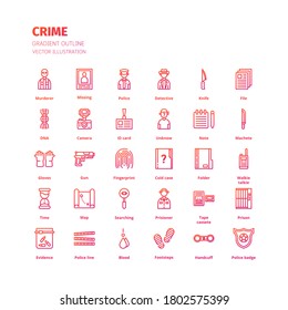 Crime icon set. Crime gradient outline icon set. Icon for website, application, print, poster design, etc