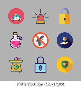 crime icon set. vector set about siren, drugs, scale and poison icons set.