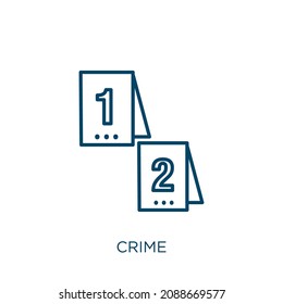 icono de crimen. Icono de delinquir lineal delgado aislado en fondo blanco. Signo de delito vectorial de línea, símbolo para web y móvil