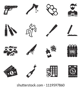Crime Icons. Black Scribble Design. Vector Illustration.