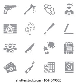 Crime Icons. Gray Flat Design. Vector Illustration. 