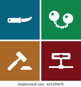 Crime icons set. set of 4 crime filled icons such as gardening knife, ball chain, auction hummer