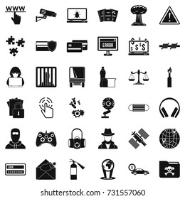 Crime icons set. Simple style of 36 crime vector icons for web isolated on white background