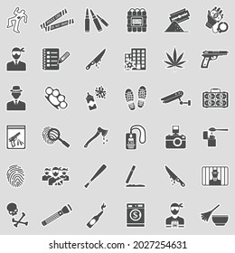 Iconos criminales. Diseño de pegatinas. Ilustración vectorial.