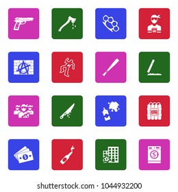 Crime Icons. White Flat Design In Square. Vector Illustration. 