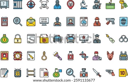 Crime investigation icons High-Quality Vector Icons Collection with Editable Stroke. Ideal for Professional and Creative Projects.