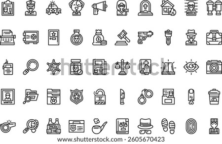 Crime investigation icons High-Quality Vector Icons Collection with Editable Stroke. Ideal for Professional and Creative Projects