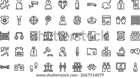 Crime investigation icons High-Quality Vector Icons Collection with Editable Stroke. Ideal for Professional and Creative Projects