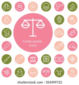 crime, justice outline, thin, flat, digital icon set for web and mobile