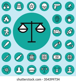 crime, justice outline, thin, flat, digital icon set for web and mobile