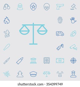 crime, justice outline, thin, flat, digital icon set for web and mobile