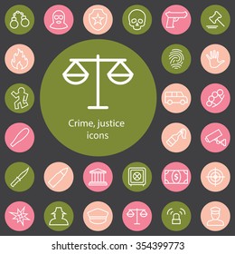 crime, justice outline, thin, flat, digital icon set for web and mobile