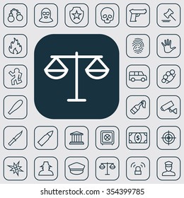 crime, justice outline, thin, flat, digital icon set for web and mobile