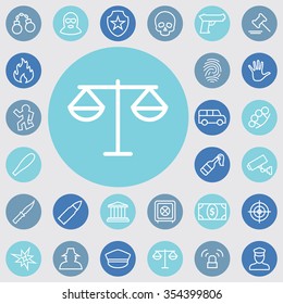 crime, justice outline, thin, flat, digital icon set for web and mobile