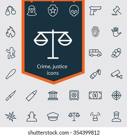 crime, justice outline, thin, flat, digital icon set for web and mobile