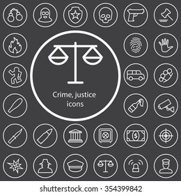 crime, justice outline, thin, flat, digital icon set for web and mobile