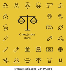 crime, justice outline, thin, flat, digital icon set for web and mobile
