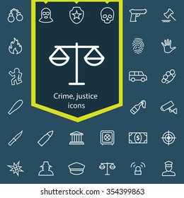 crime, justice outline, thin, flat, digital icon set for web and mobile