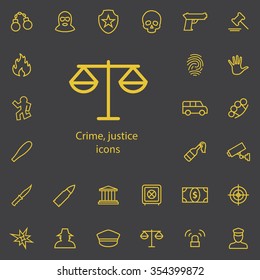 crime, justice outline, thin, flat, digital icon set for web and mobile