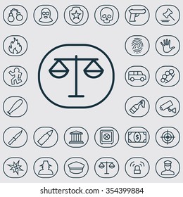 crime, justice outline, thin, flat, digital icon set for web and mobile