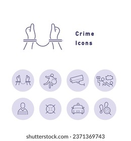 Crime, justice and police color icon set